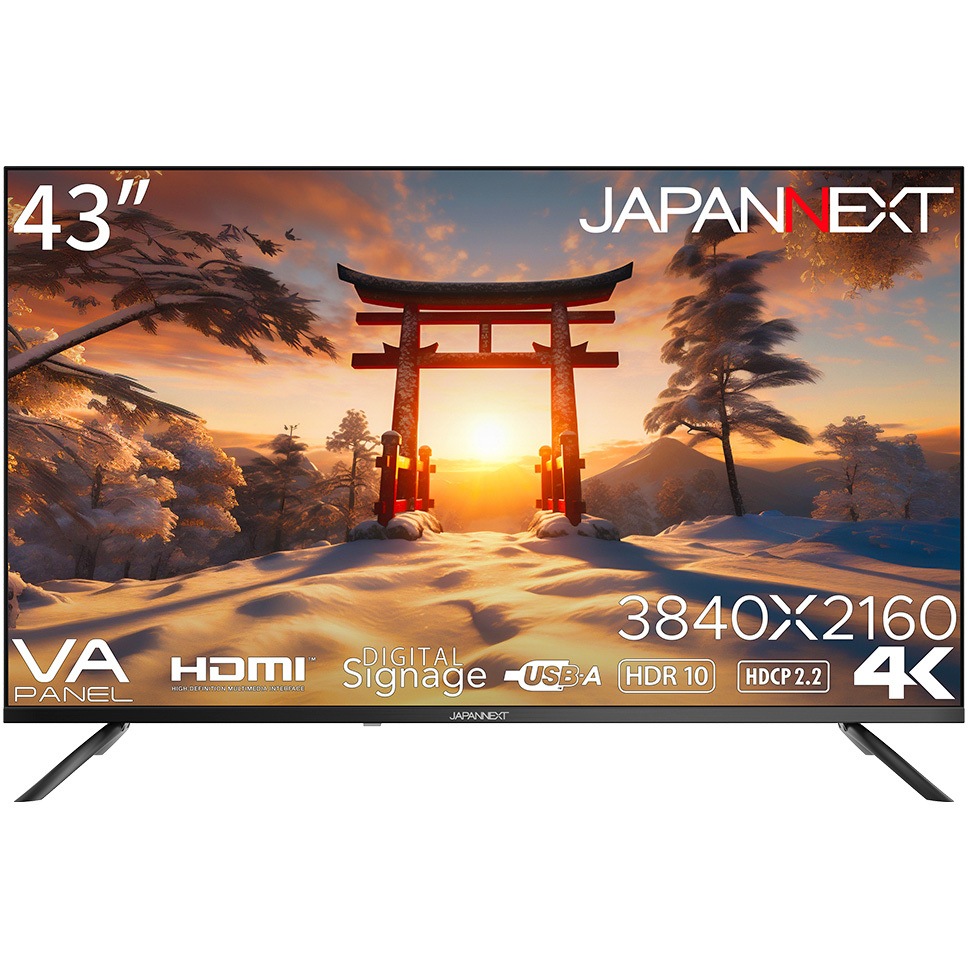 JN-V43UHDR-U 液晶ディスプレイ 43型/3840×2160/HDMI×3/ブラック/スピーカー：有 JAPANNEXT VAパネル 半光沢 応答速度10ms(GtoG)