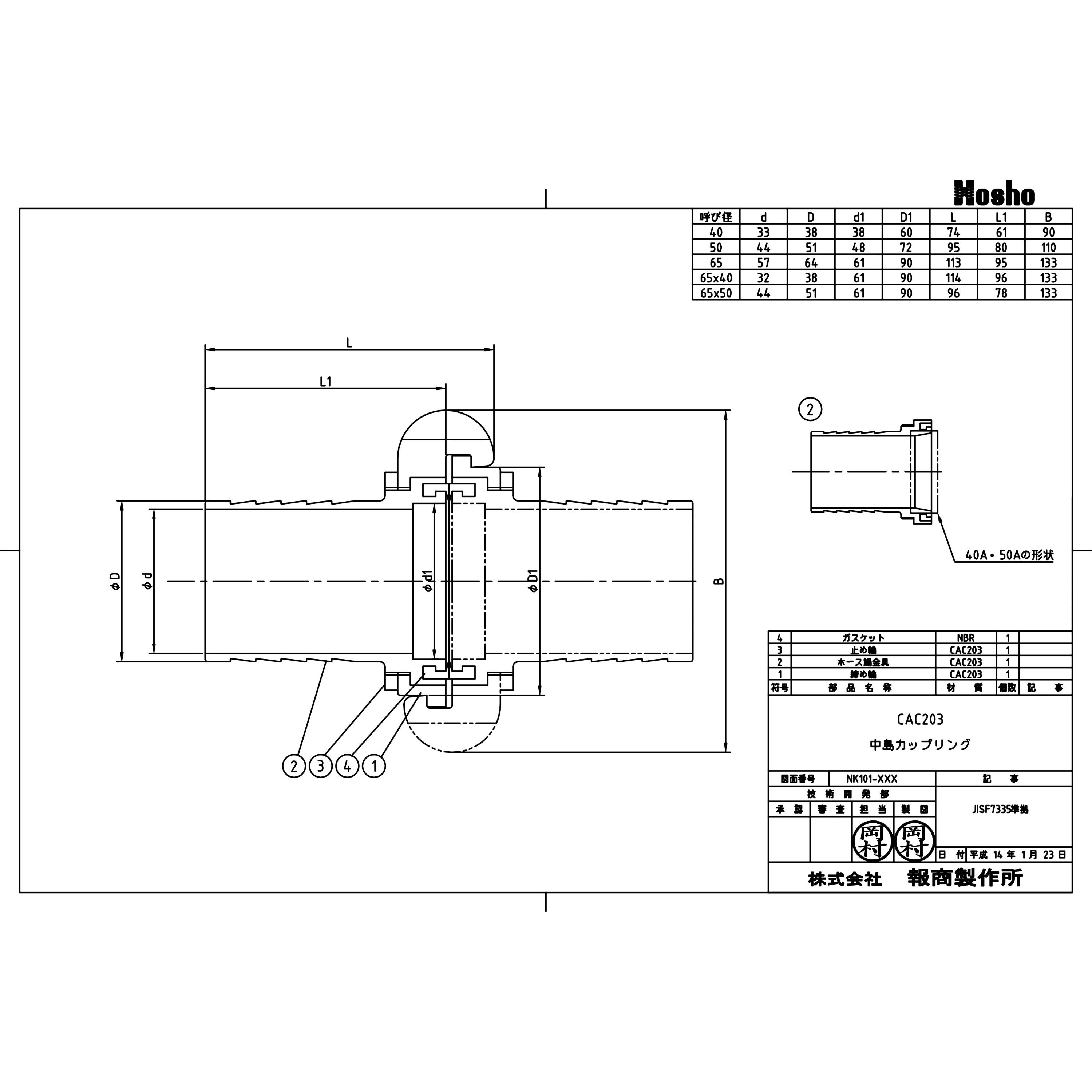 NK-101 65A×40A 媒介金具(カップリング) 中島式継手セット 1式 報商製作所 【通販モノタロウ】