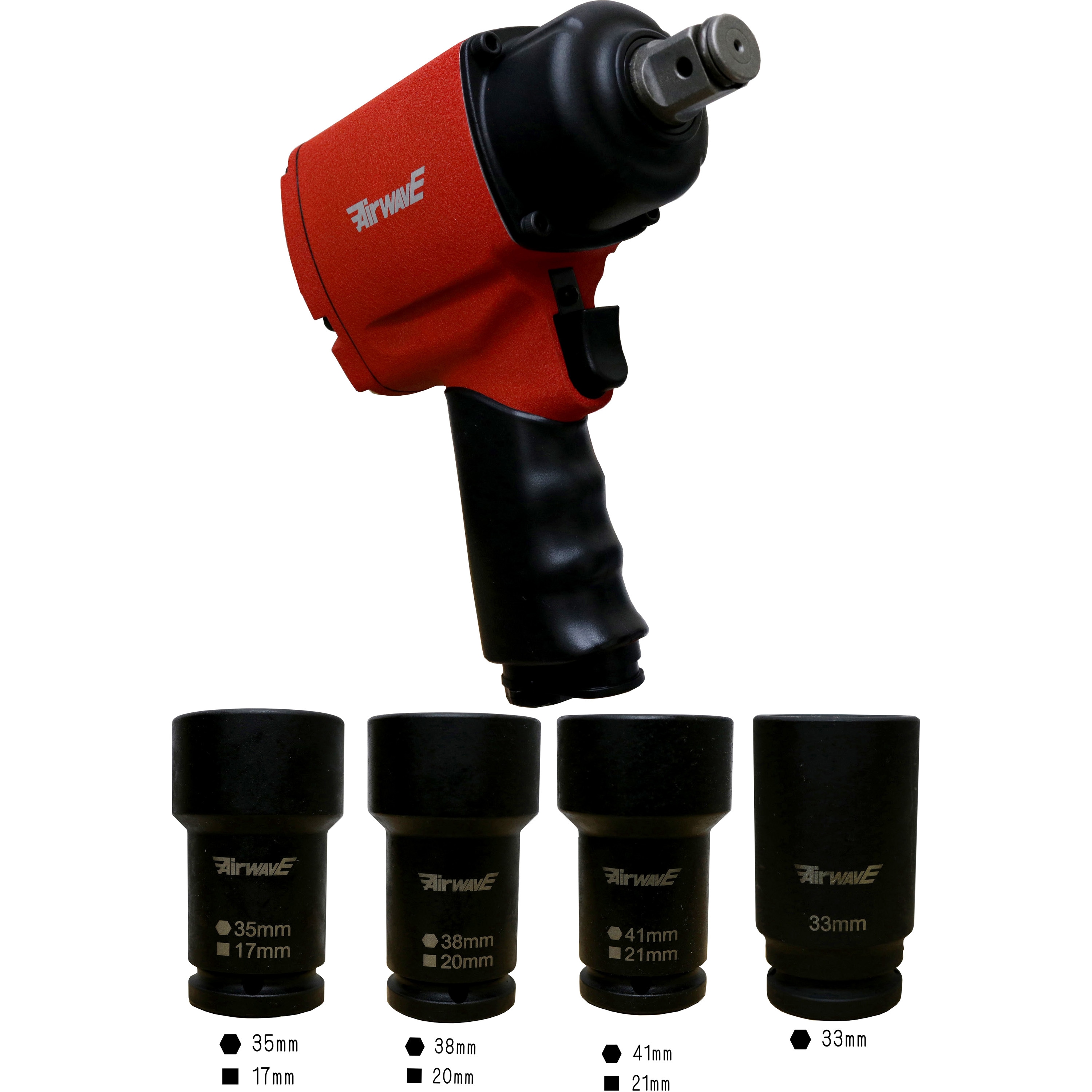 トラック用インパクトレンチ19mm角 ソケット4点セット Air Wave 和コーポレーション 最大トルク 1491n M 能力ボルト径 32mm 1セット 通販モノタロウ 5409