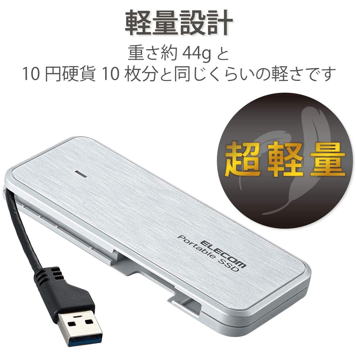 ELECOM - [新品] ELECOM ESD-EC0960GWHR 外付けSSD ケーブル収納型外付けポータブルSSD - ESD-EC0960GWHR