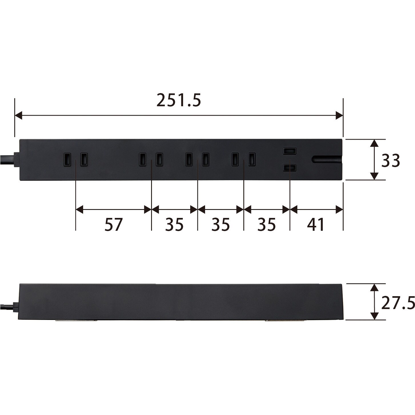延長コード 電源タップ コンセント 2P×5個口 3P対応×1個口 雷サージ付 マグネット ブラック