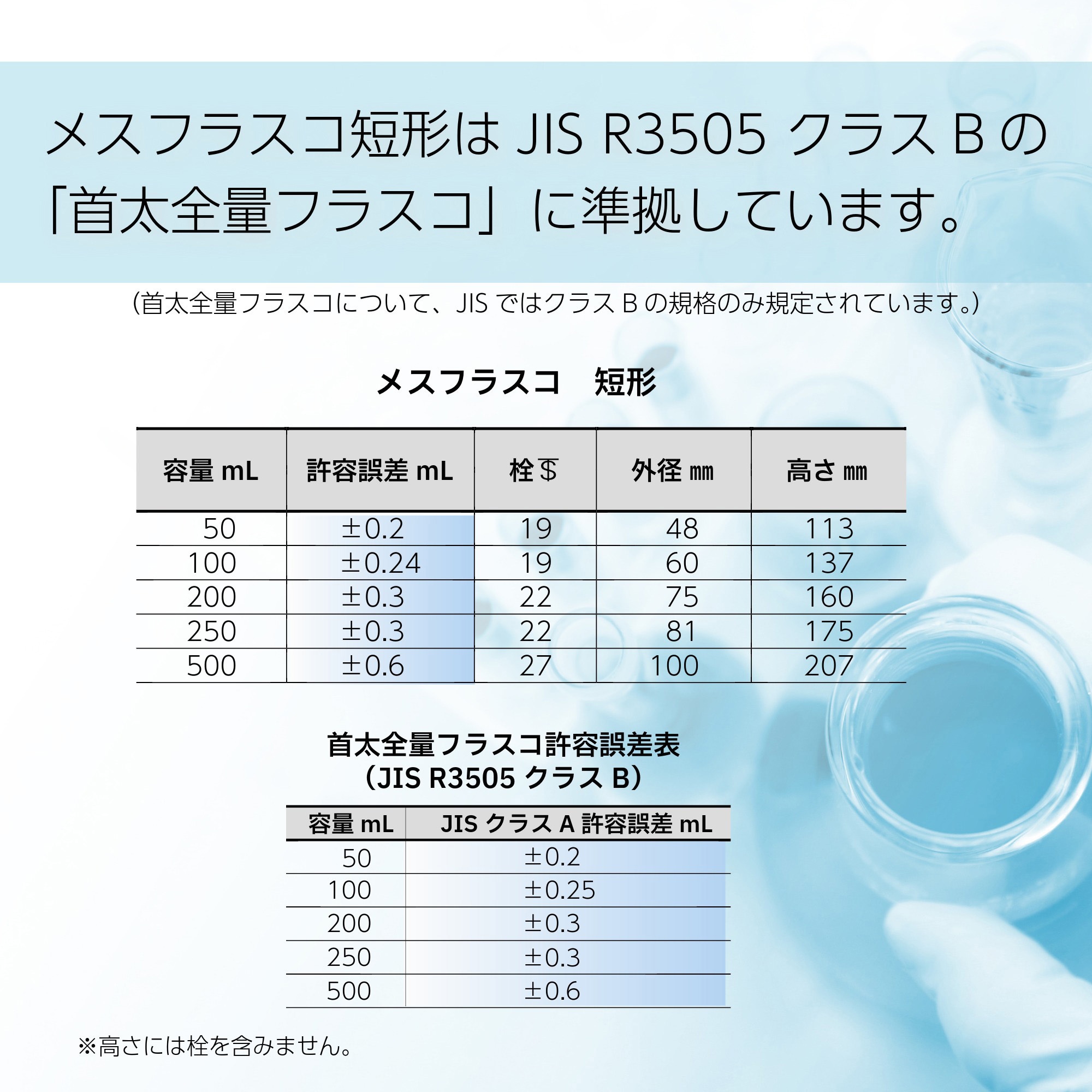 023080-500 メスフラスコ 短形 SIBATA(柴田科学) 500mL 【通販モノタロウ】