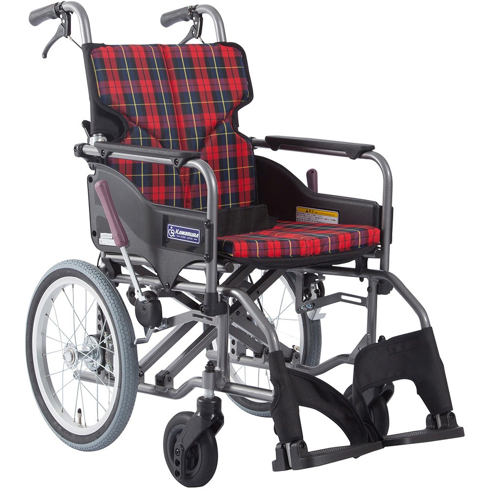 チェック柄 アルミ製 介助用車椅子 チェック柄 アルミ製 介助用車椅子