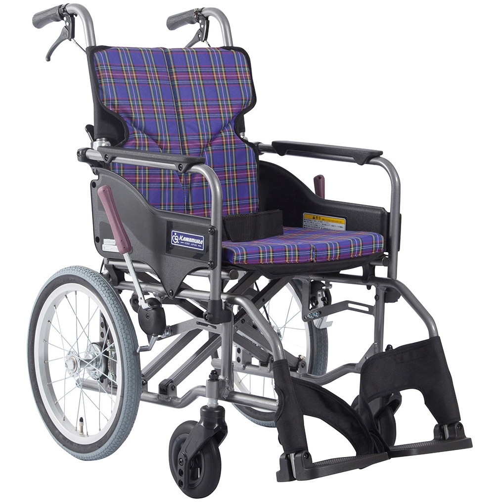 カワムラ 介助用車椅子 紫系チェック 車いす(アルミ製)介助用 カワムラサイクル 紫チェックA11色