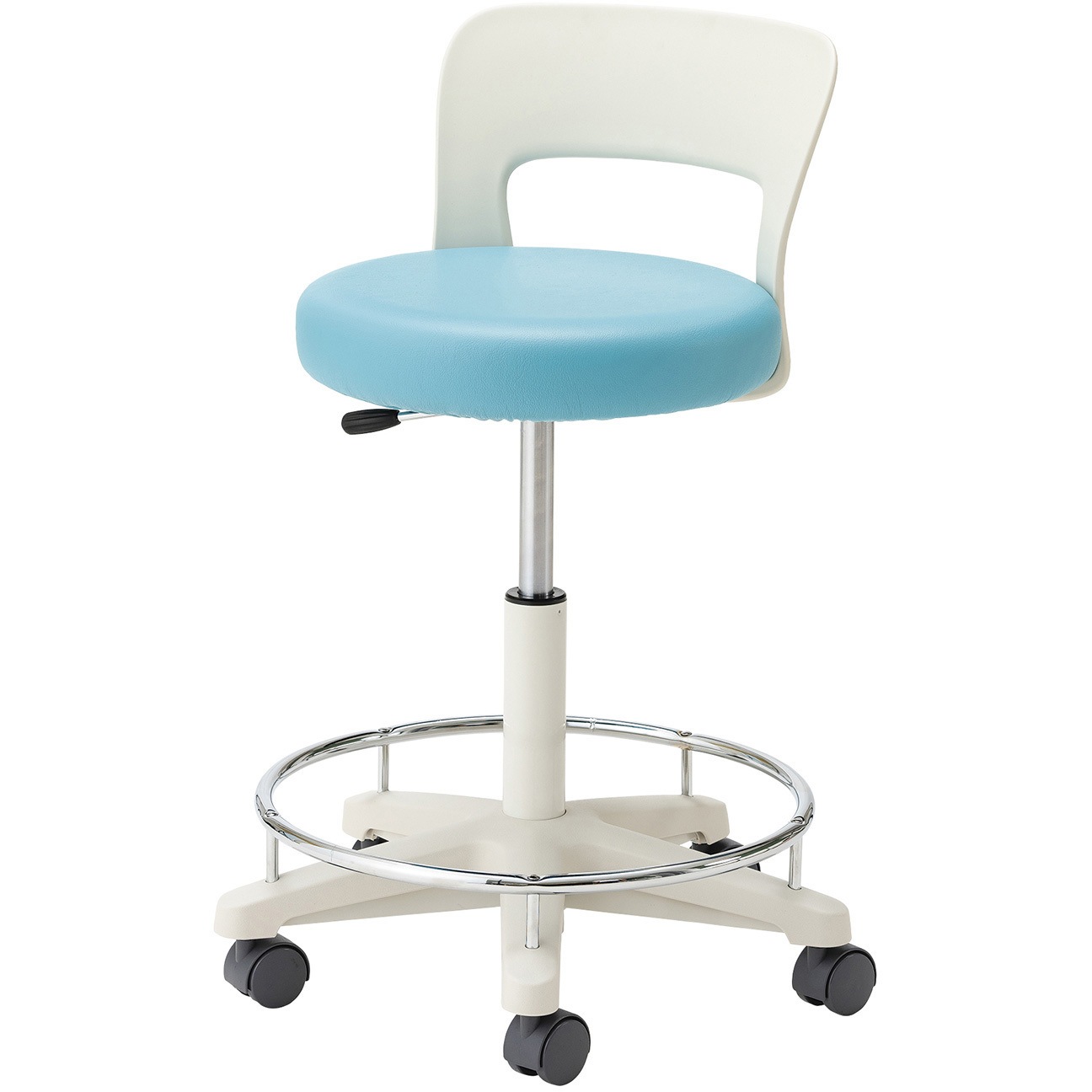 MY-N3265R マツヨシ ナースチェア ハイタイプ 松吉医科器械 ライトブルー色 背付・リング付規格   MY-N3265R