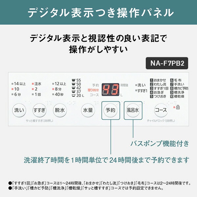 NA-F7PB2-W 全自動洗濯機 1台 Panasonic(パナソニック) 【通販モノタロウ】