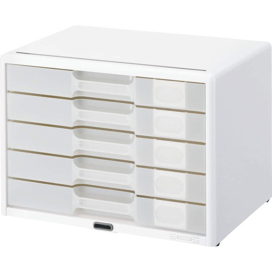LA4-555LW かぎ付レターケース LION (ライオン事務器) ホワイト色 A4判横型・5段   LA4-555LW