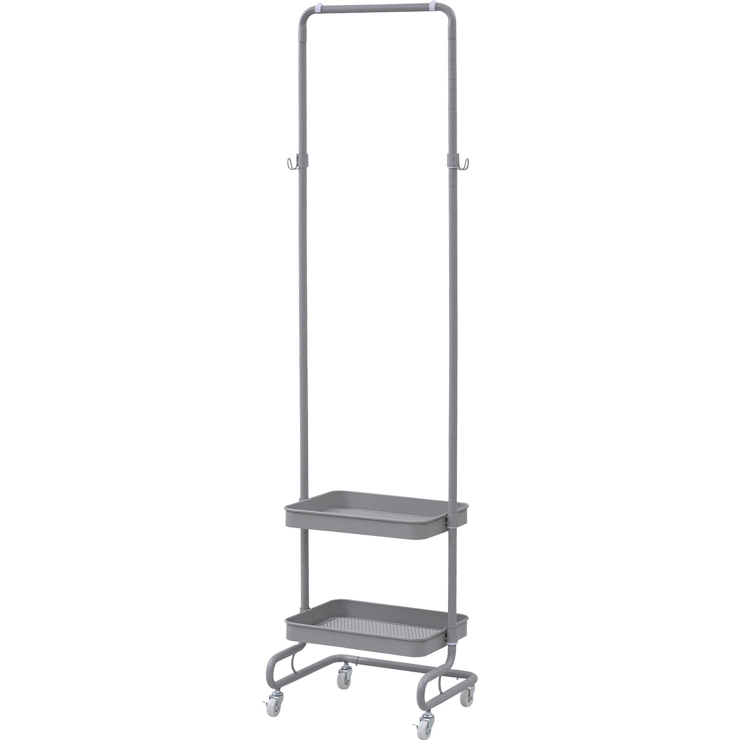 LTHS-2(GG) バスケットトローリー ハンガーラック キャスター付き レギュラー/スリム YAMAZEN(山善) スチール グレージュ色 ダブルバスケットタイプ