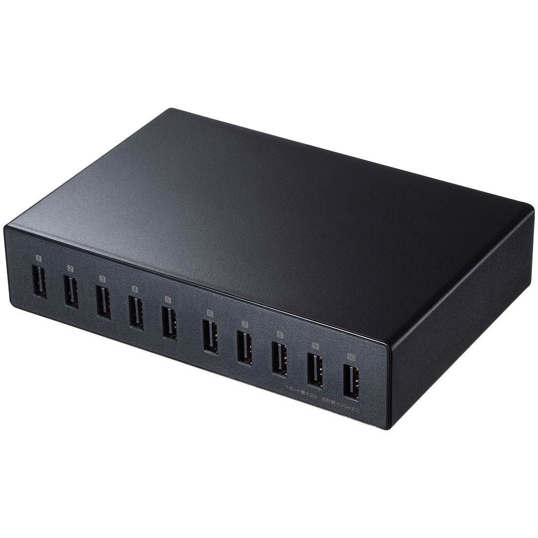 ACA-IP68 USB充電器 サンワサプライ ブラック色 プラグ形状2P コード長