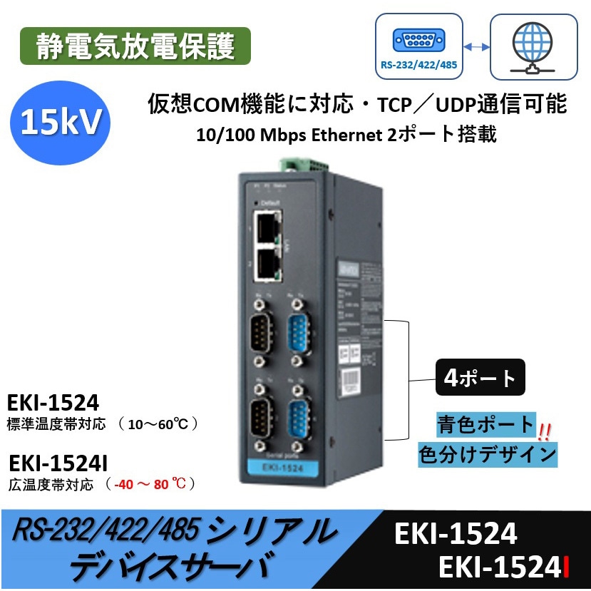 EKI-1524-CE (1/2/4ポート)シリアルデバイスサーバ【DINレール取付】 1台 Advantech(アドバンテック) 【通販モノタロウ】