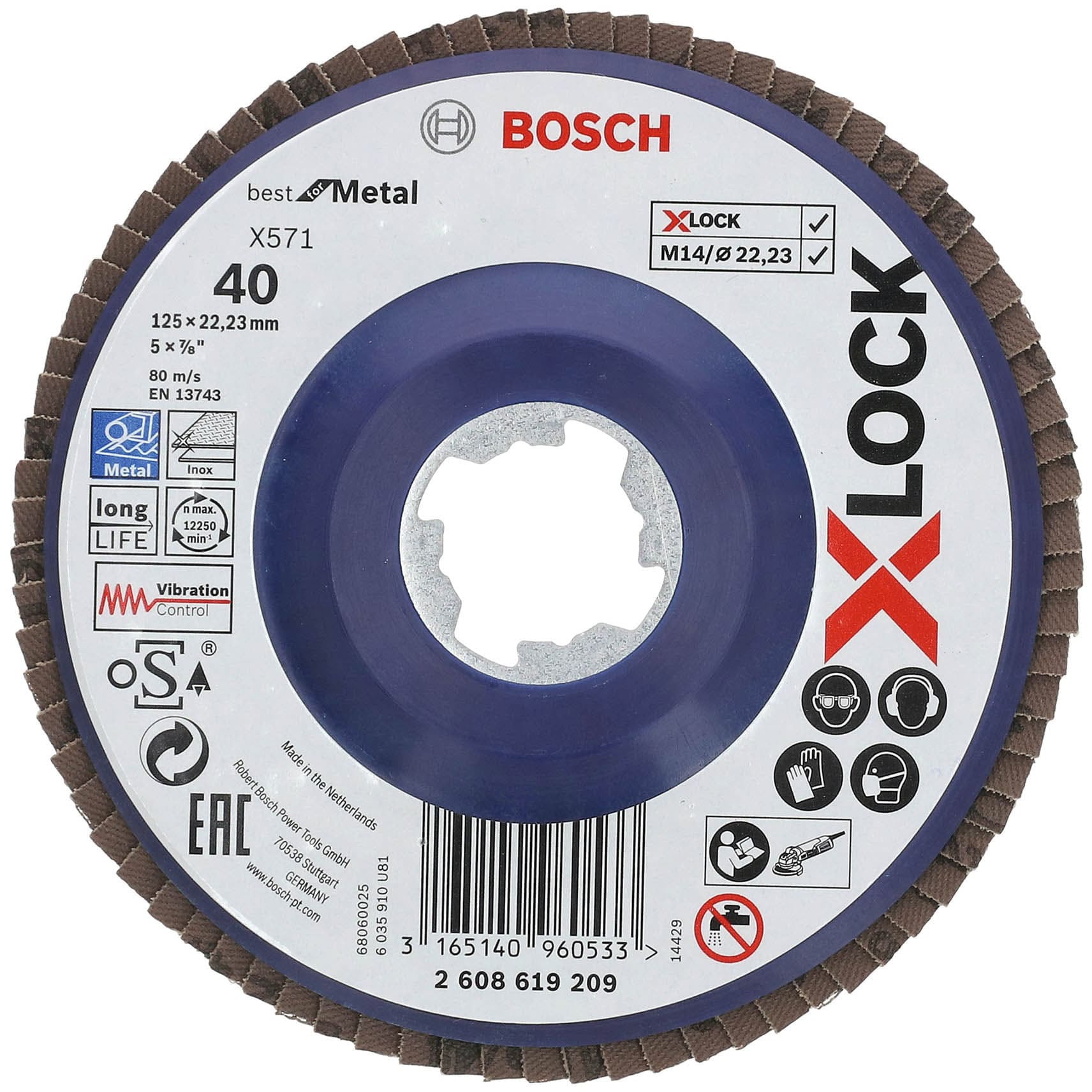 2608619209 X-LOCK 研磨ディスク(フラットタイプ) BOSCH(ボッシュ) #40 外径125mm穴径22.23mm 1パック(10枚)
