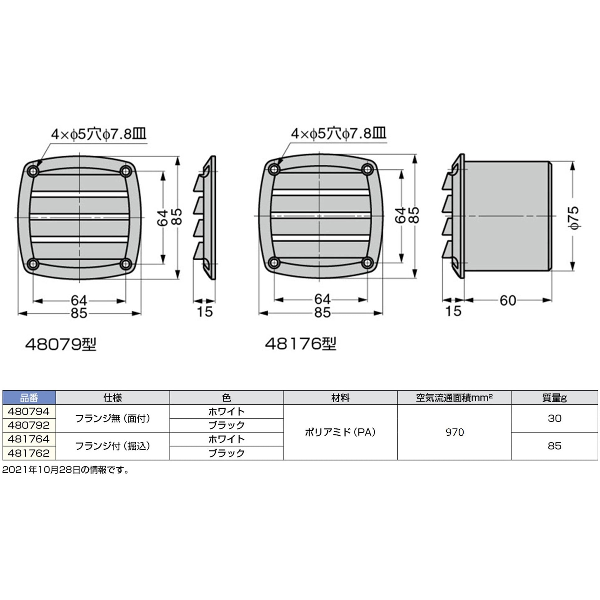 480792 プラスチック製 空気孔 LAMP(スガツネ工業) 角型 【通販