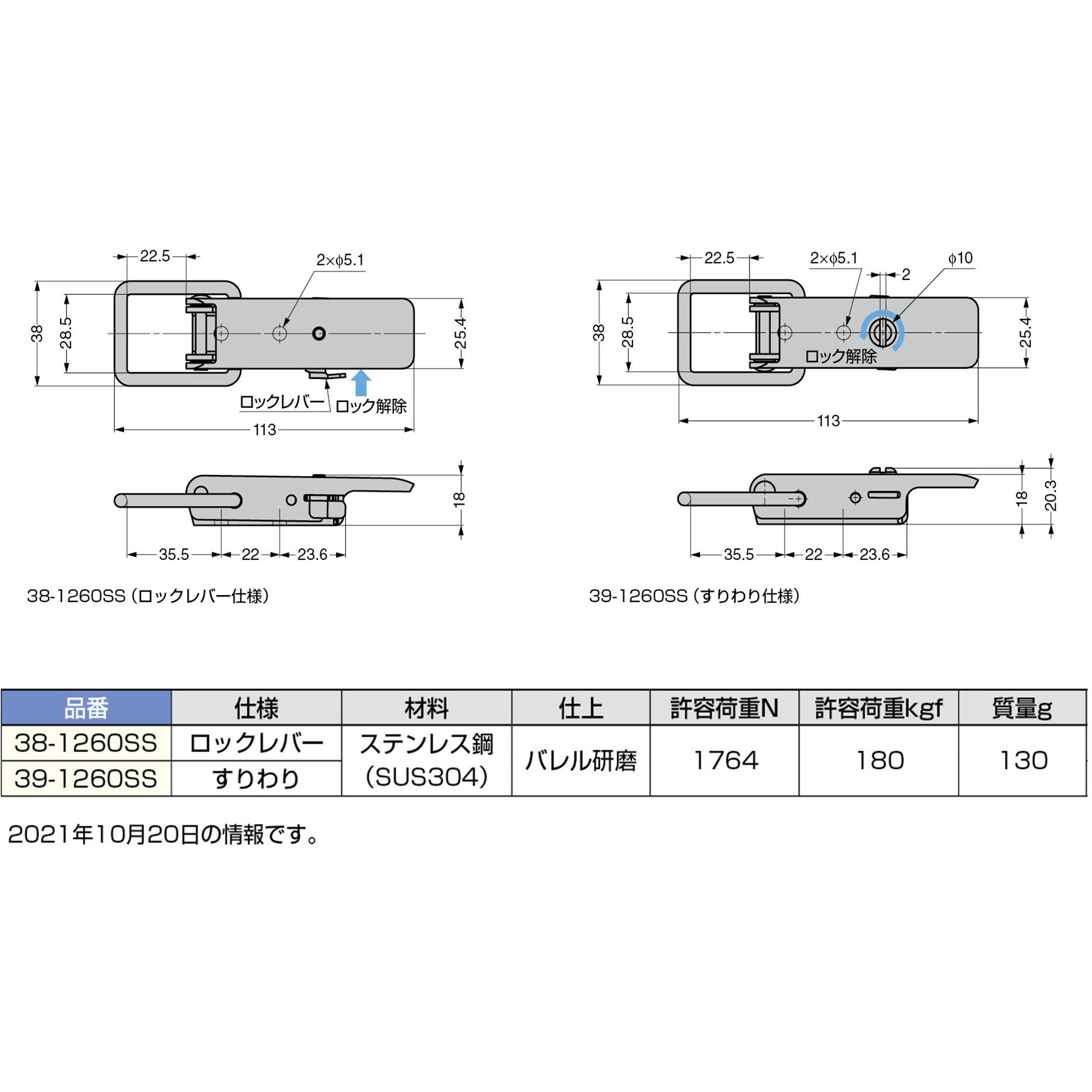 38-1260SS ステンレス鋼製超強力ファスナー 1個 LAMP(スガツネ工業) 【通販モノタロウ】