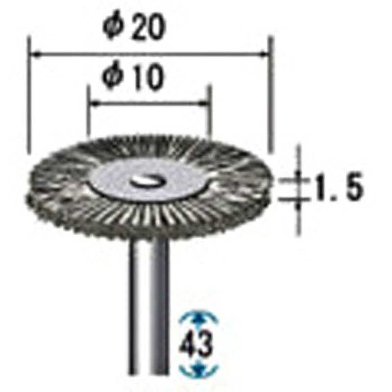 50443 ワイヤーブラシ スチール NSK(ナカニシ) 軸径3mm外径20mm 1パック(10本)