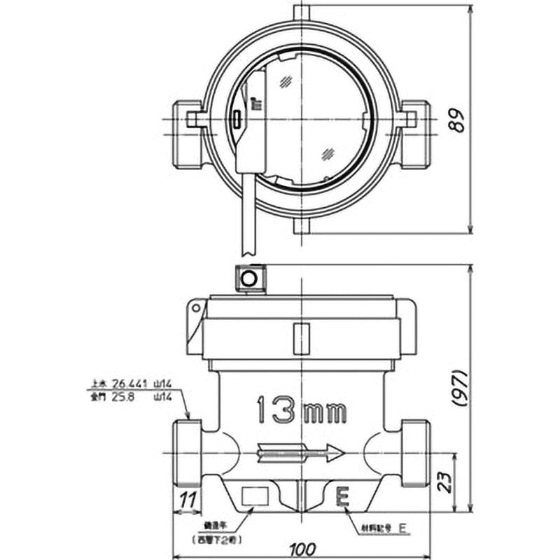 GKDA-013-J-G 乾式パルス式水道メーター(上水ネジ)ガス管金具付 アズビル金門 最高許容圧力1MPa