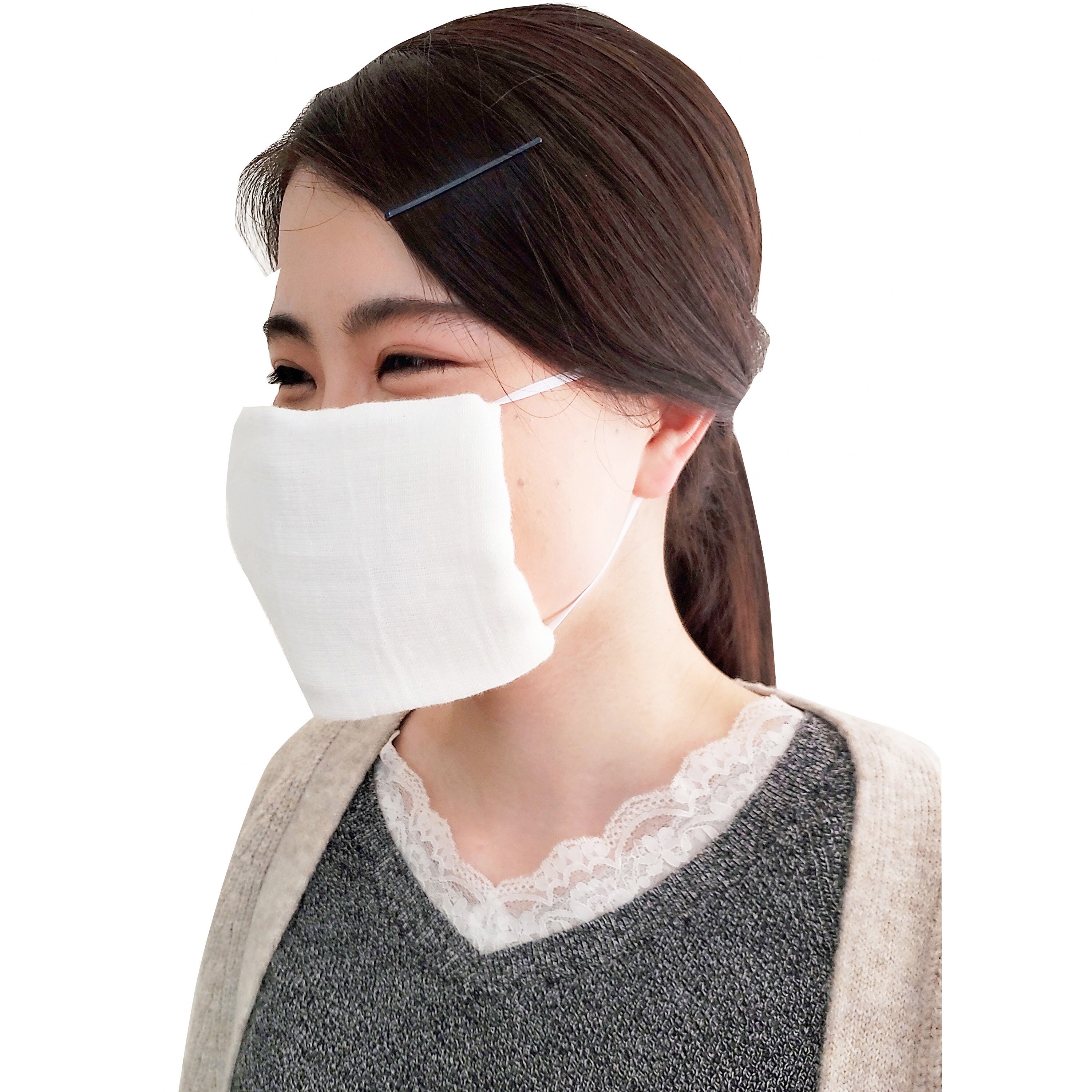 最新作 gauze 4P ホワイト ゴムとガーゼタオルで縫わずできる簡易マスク 洗顔料