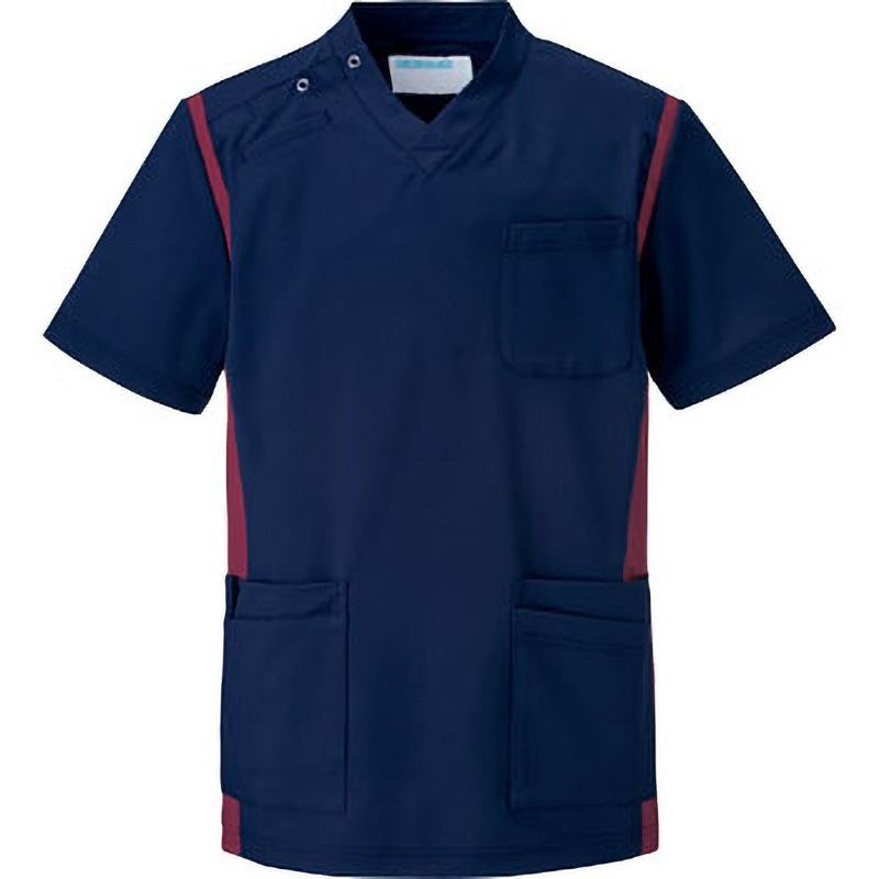 971-48 スクラブ(男女兼用) 971 KAZEN ネイビー×ワイン色 サイズS