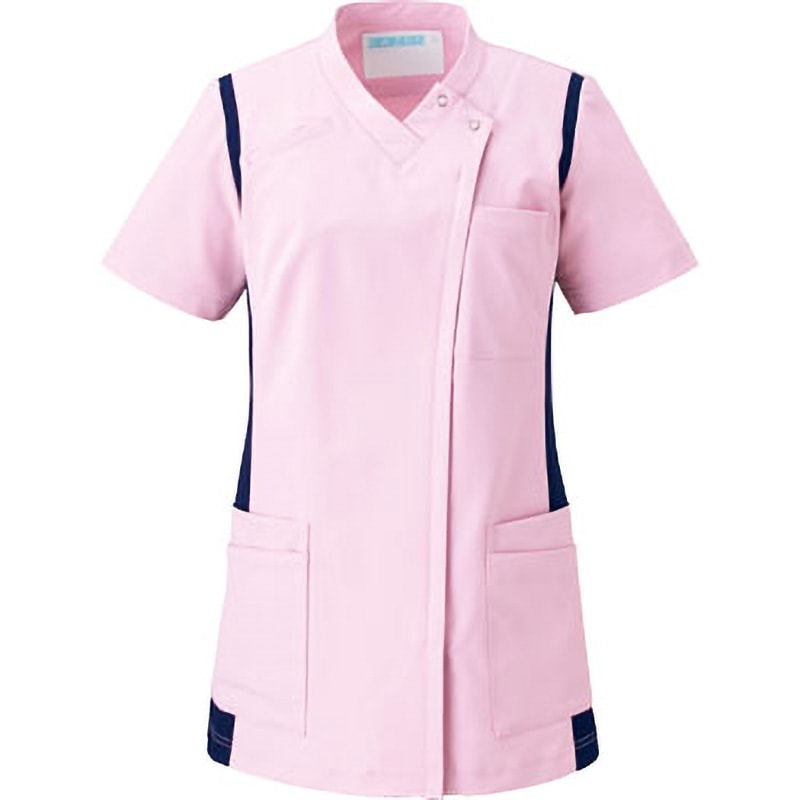 972-43 レディススクラブ(前開き) 972 KAZEN ピンク×ネイビー色 サイズ4L