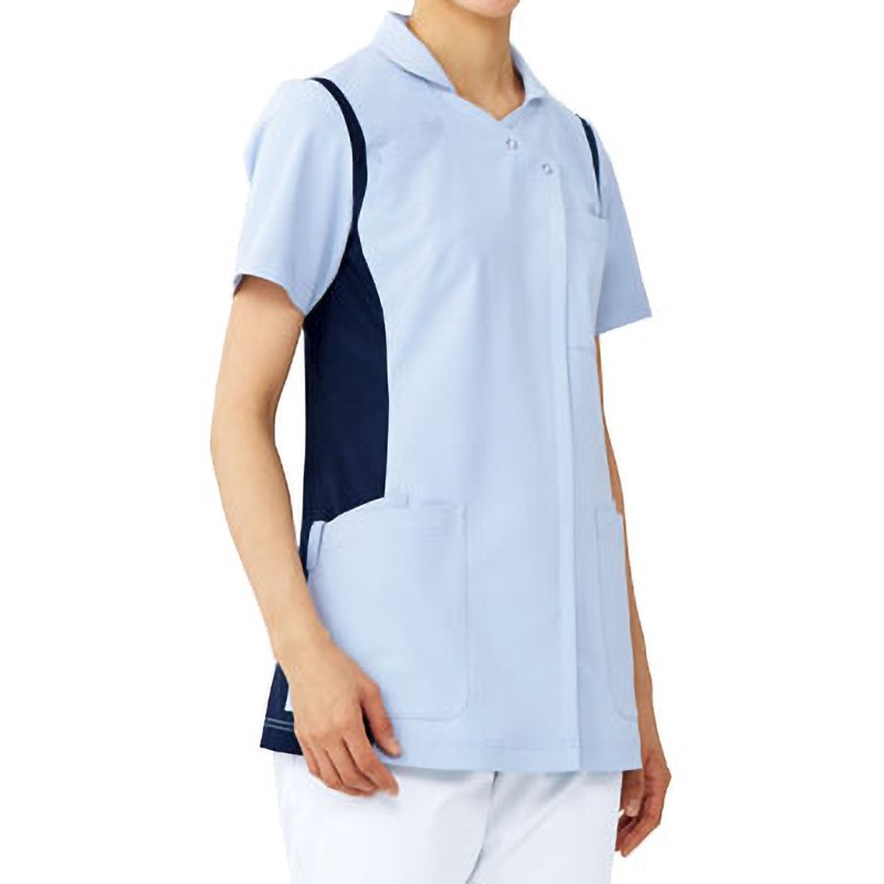 973-41 レディススクラブ(衿付き) 973 KAZEN サックス×ネイビー色 サイズ3L