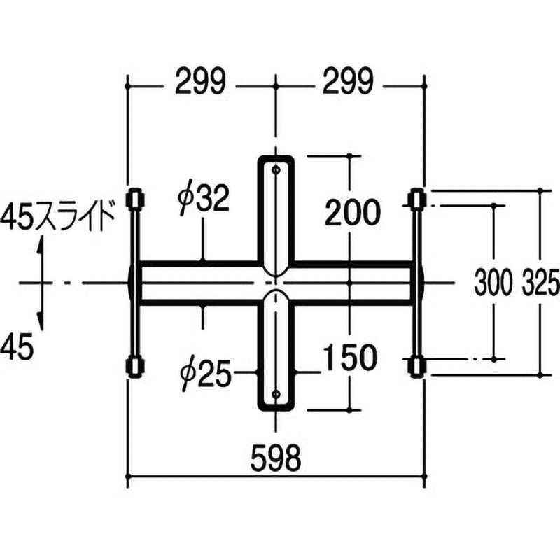 VHXS-25-2015 Vヒップクロスバーシングル25Φ ROYAL(ロイヤル)[建築金物] 寸法598mm  VHXS-25-2015