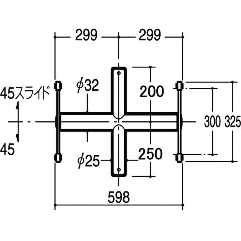 VHXS-25-2025 Vヒップクロスバーシングル25Φ ROYAL(ロイヤル)[建築金物] 寸法598mm  VHXS-25-2025