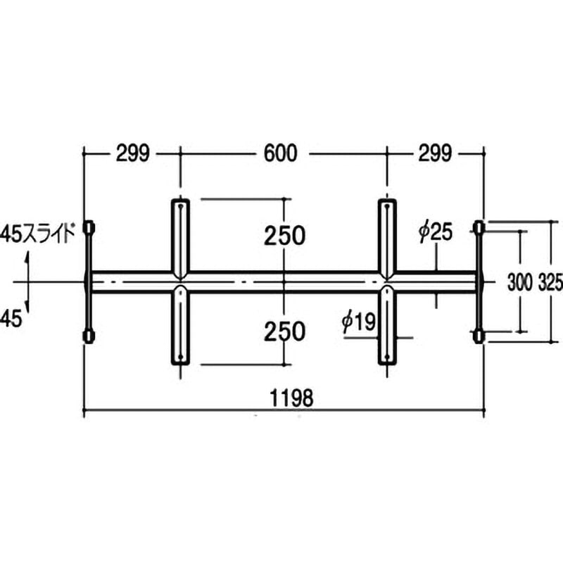 VHX-19-2525 Vヒップクロスバー受け19Φ ROYAL(ロイヤル)[建築金物] 寸法1198mm  VHX-19-2525