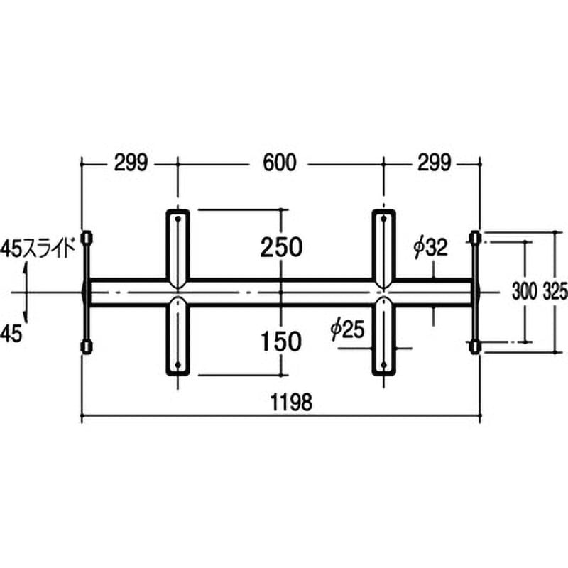 VHX-25-2515 Vヒップクロスバー受け25Φ ROYAL(ロイヤル)[建築金物] 寸法1198mm  VHX-25-2515