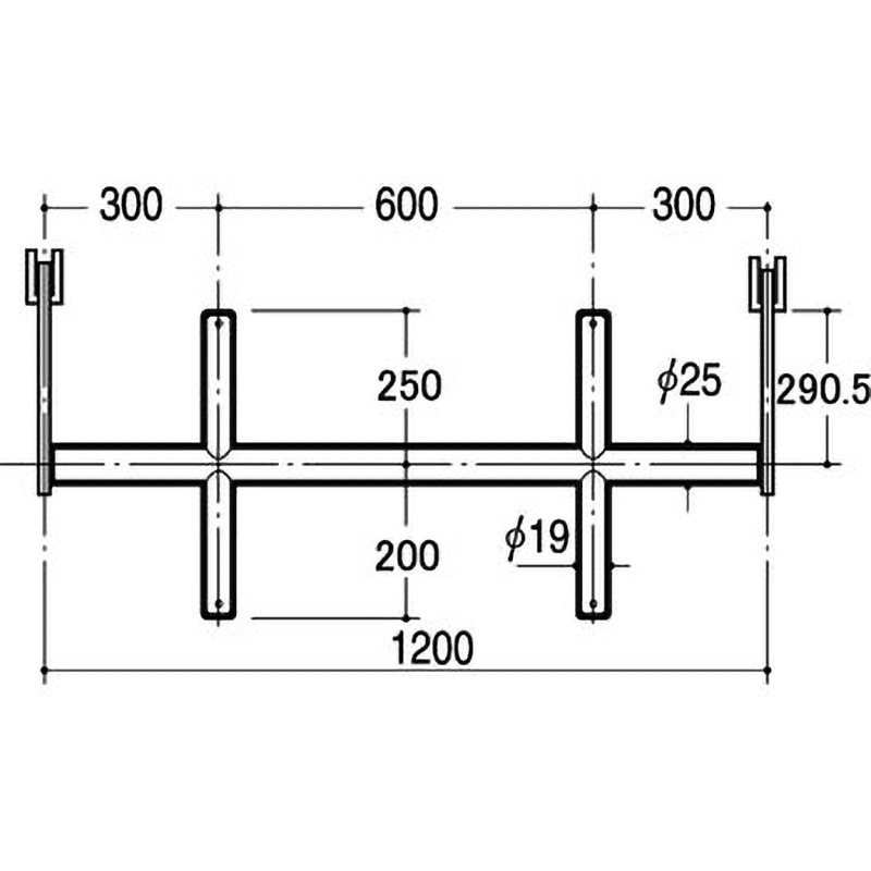 BX-19S-2520 ブラケットクロスバー19Φ ROYAL(ロイヤル)[建築金物] 寸法1200mm  BX-19S-2520