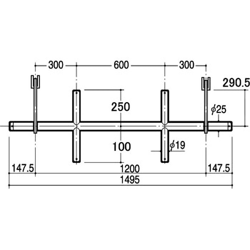 XO-19S-2510 ブラケットクロスバー19Φ(オーバーハングタイプ) ROYAL(ロイヤル)[建築金物] 寸法1495mm  XO-19S-2510