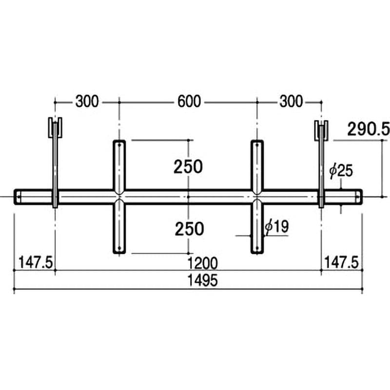 XO-19S-2525 ブラケットクロスバー19Φ(オーバーハングタイプ) 1本