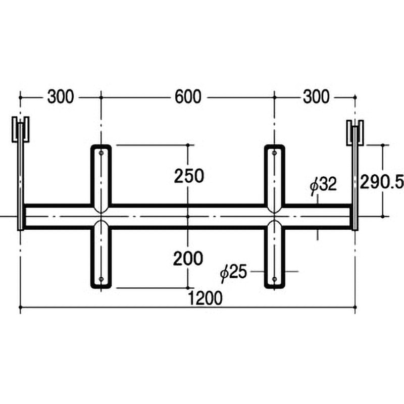 BX-25S-2520 ブラケットクロスバー25Φ ROYAL(ロイヤル)[建築金物] 寸法1200mm  BX-25S-2520