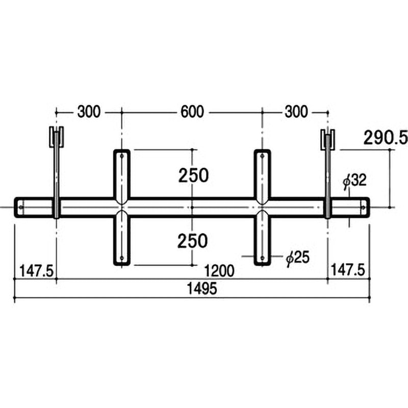 XO-25S-2525 ブラケットクロスバー25Φ(オーバーハングタイプ) ROYAL(ロイヤル)[建築金物] 寸法1495mm  XO-25S-2525