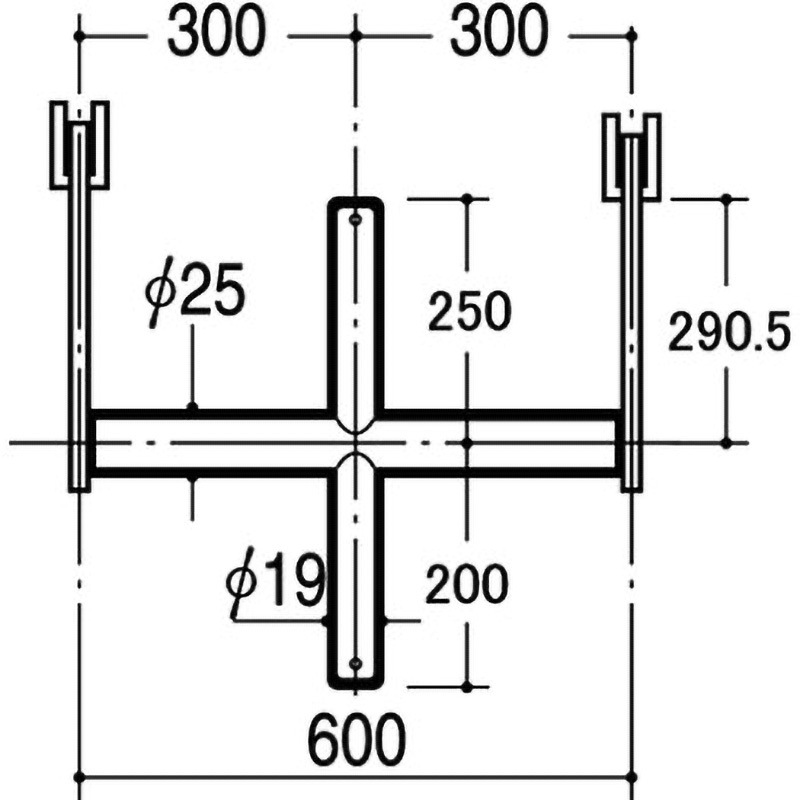 BXS-19S-2520 ブラケットクロスバーシングル19Φ ROYAL(ロイヤル)[建築金物] 寸法600mm  BXS-19S-2520 8,998円