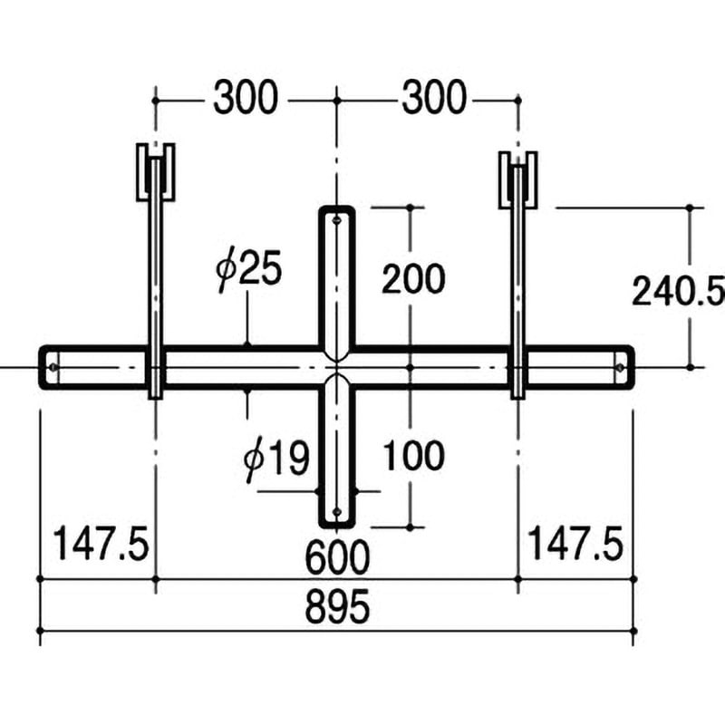 XOS-19S-2010 ブラケットクロスバーシングル19Φ(オーバーハングタイプ) ROYAL(ロイヤル)[建築金物] 寸法895mm  XOS-19S-2010