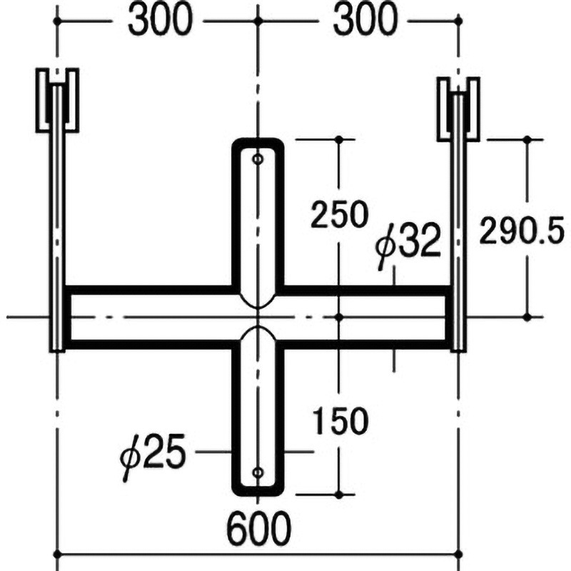 BXS-25S-2515 ブラケットクロスバーシングル25Φ ROYAL(ロイヤル)[建築金物] 寸法600mm  BXS-25S-2515