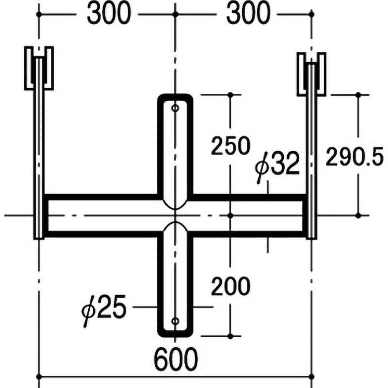 BXS-25S-2520 ブラケットクロスバーシングル25Φ ROYAL(ロイヤル)[建築金物] 寸法600mm  BXS-25S-2520