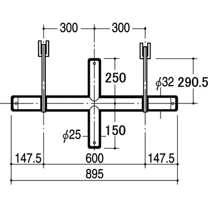 XOS-25S-2515 ブラケットクロスバーシングル25Φ(オーバーハングタイプ) ROYAL(ロイヤル)[建築金物] 寸法895mm  XOS-25S-2515