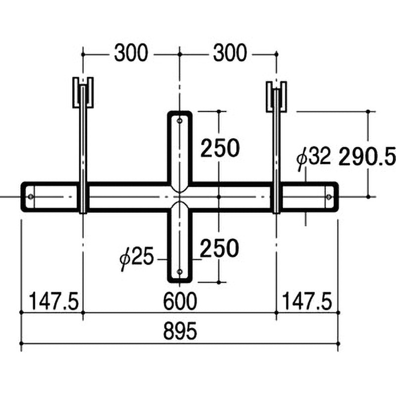 XOS-25S-2525 ブラケットクロスバーシングル25Φ(オーバーハングタイプ) ROYAL(ロイヤル)[建築金物] 寸法895mm  XOS-25S-2525