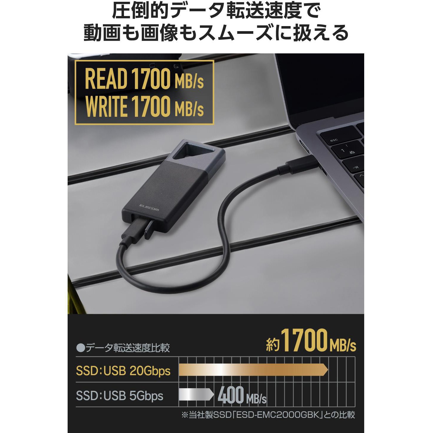 ESD-EHB1000GBK SSD 外付け USB3.2 Gen2x2 読込最大1700MB/秒