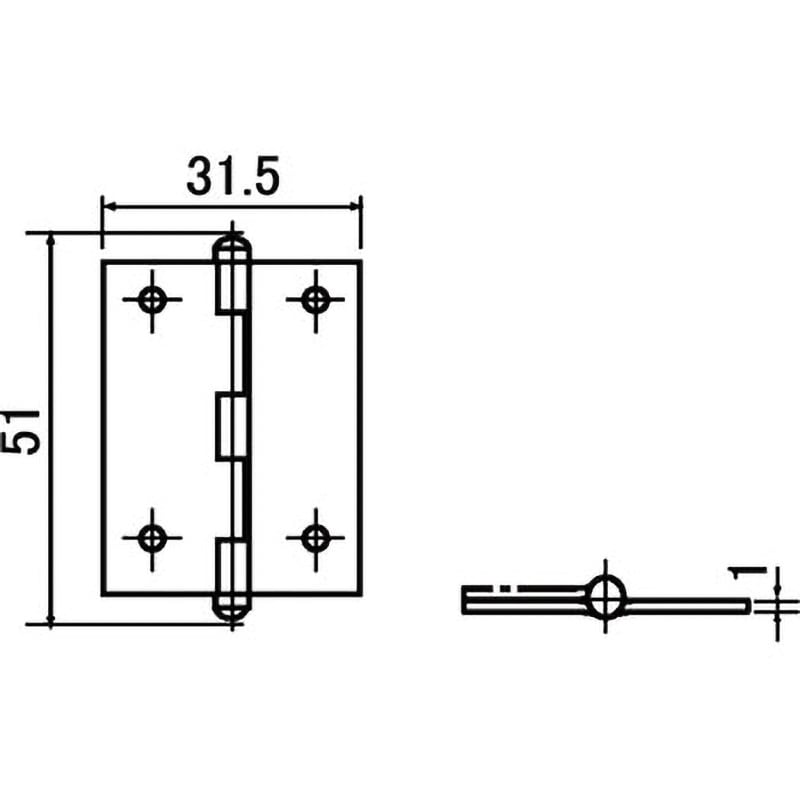 BS-47 ステン薄口丁番 BIDOOR(ビドー) ミガキ仕上 横31.5mm長さ51mm 1箱(50枚) BS-47