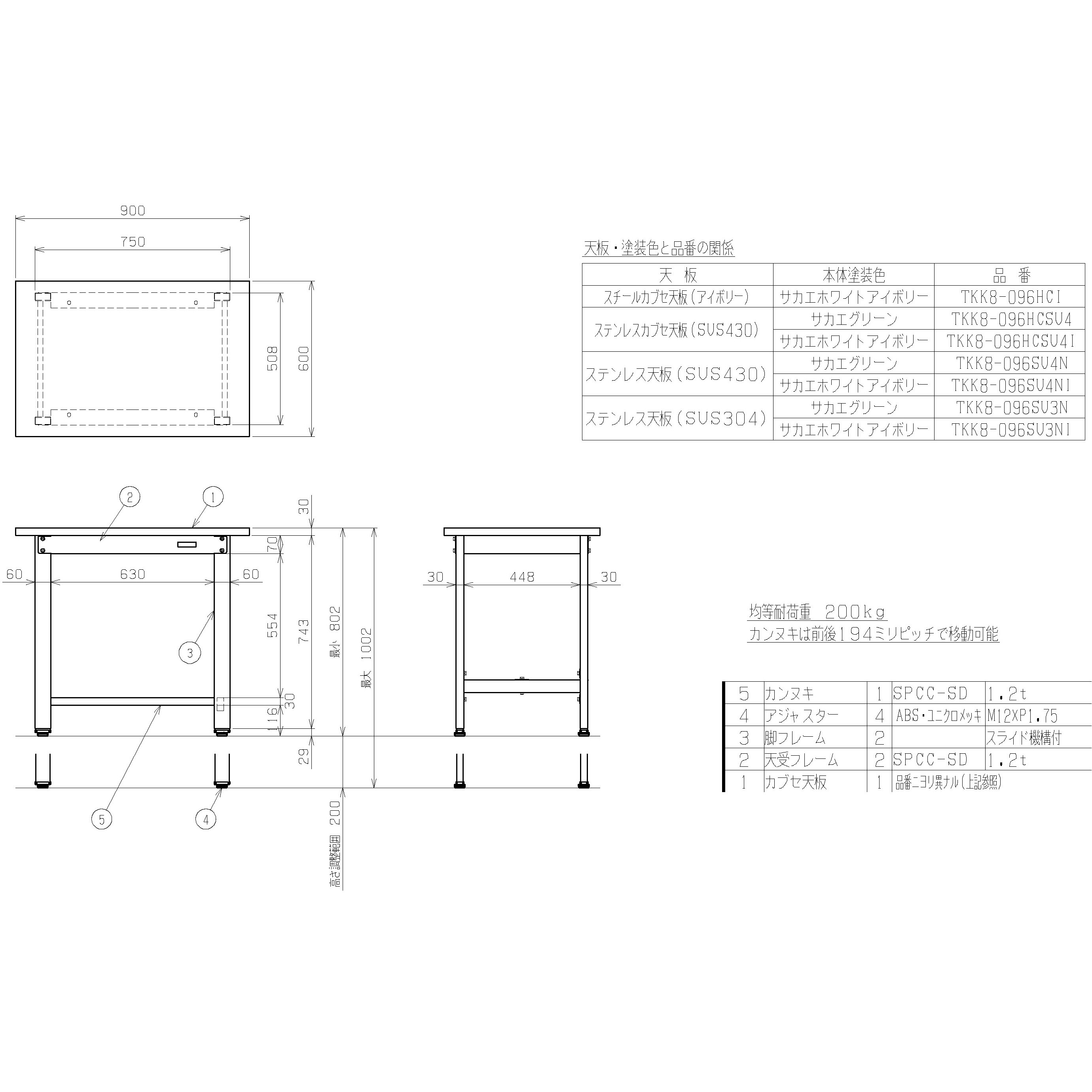 TKG様 TKK8-096HCSU4I 軽量高さ調整作業台(TKK8/耐荷重200kg/ステンレス