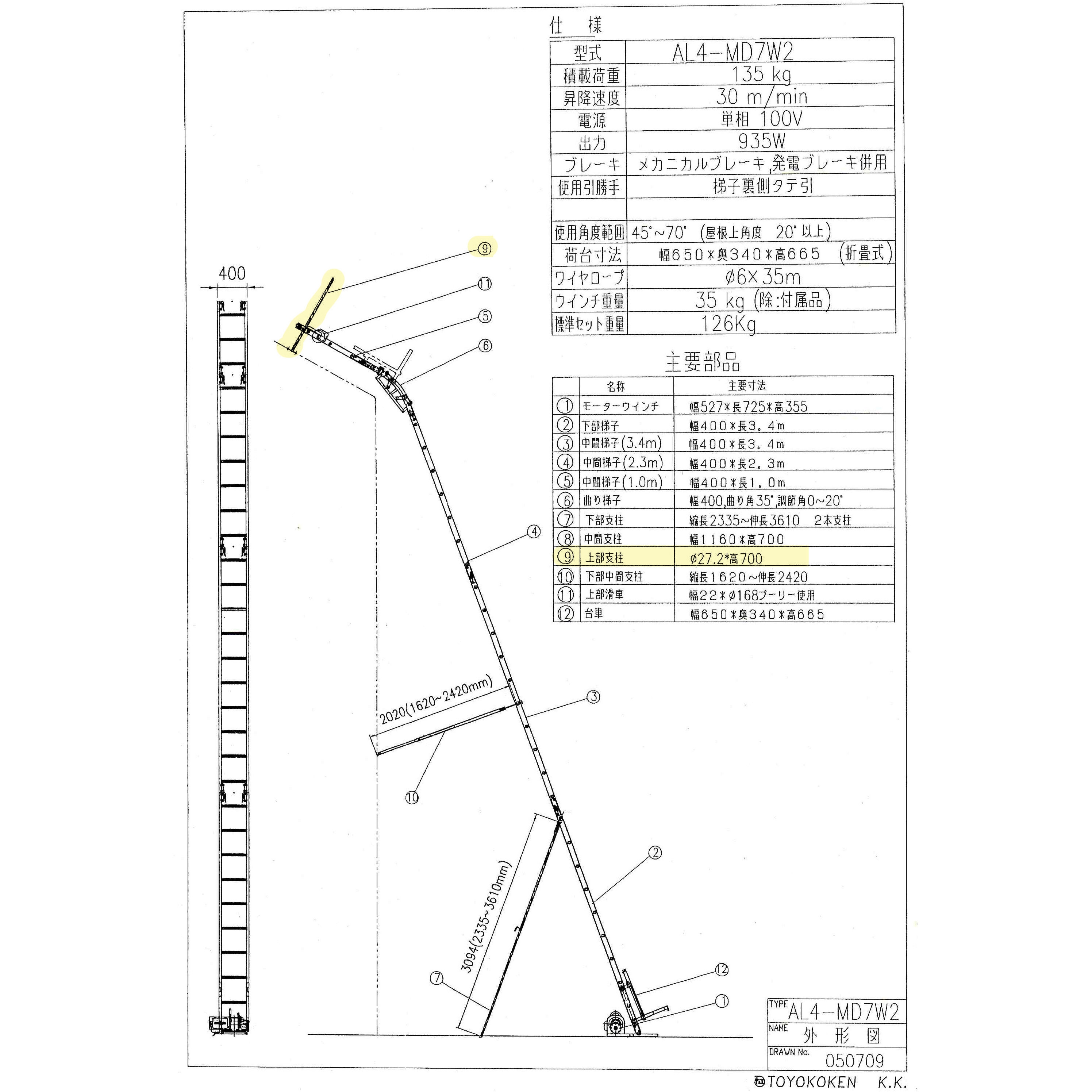 34930 法面用簡易リフト 上部支柱 1本 長谷川工業 【通販モノタロウ】