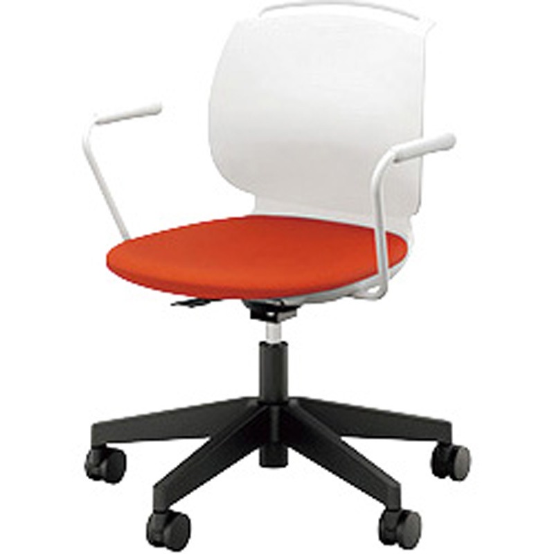 E485F-H3-CR ミーティングチェアー(肘付) E480型 ルント runto ナイキ 布張り キャロット色 ブラック 高さ792～875mm幅634mm奥行577mm  E485F-H3-CR