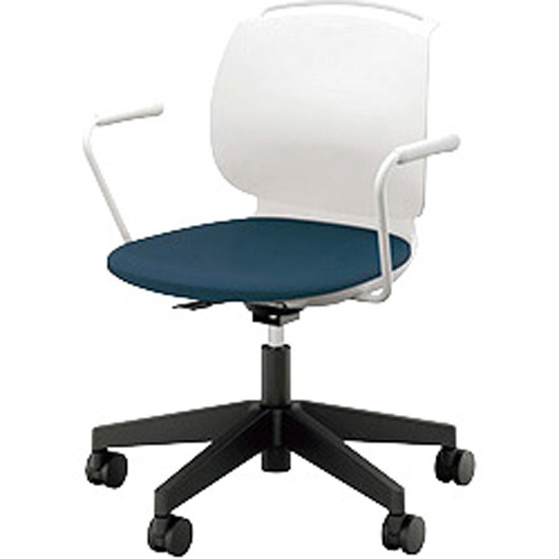 E485-H3-NV ミーティングチェアー(肘付) E480型 ルント runto ナイキ ビニールレザー ネイビー色 ブラック 高さ792～875mm幅634mm奥行577mm  E485-H3-NV