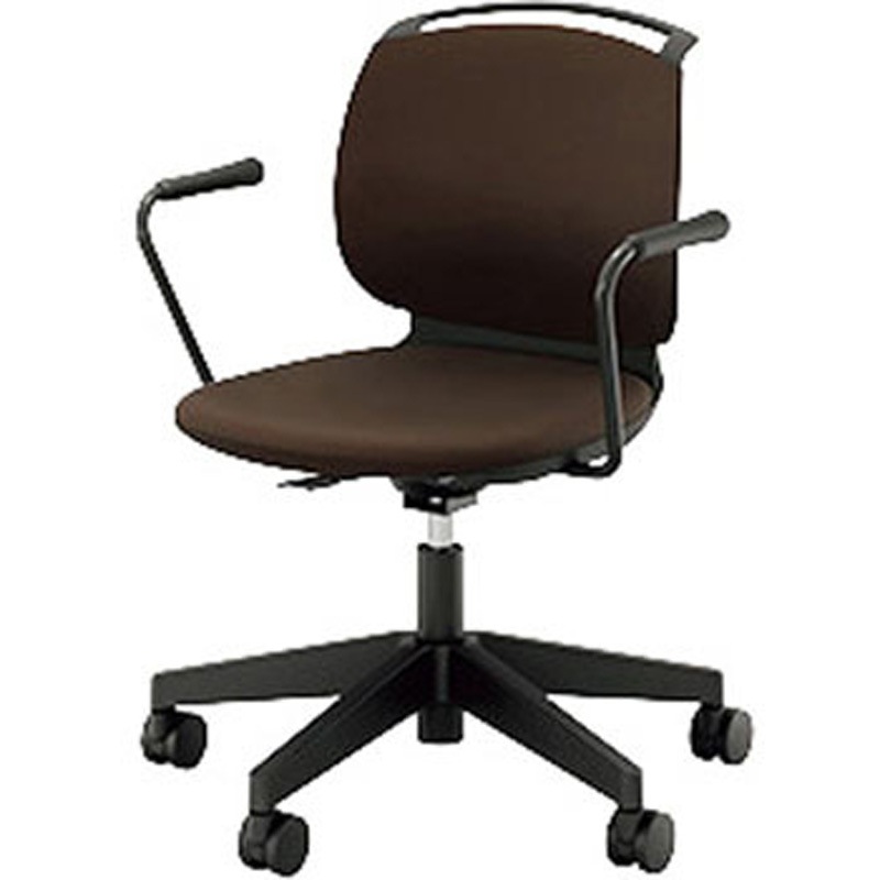 E485FK-B1-COF ミーティングチェアー(肘付) E480型 ルント runto ナイキ 布張り コーヒー色 ブラック 高さ792～875mm幅634mm奥行577mm  E485FK-B1-COF