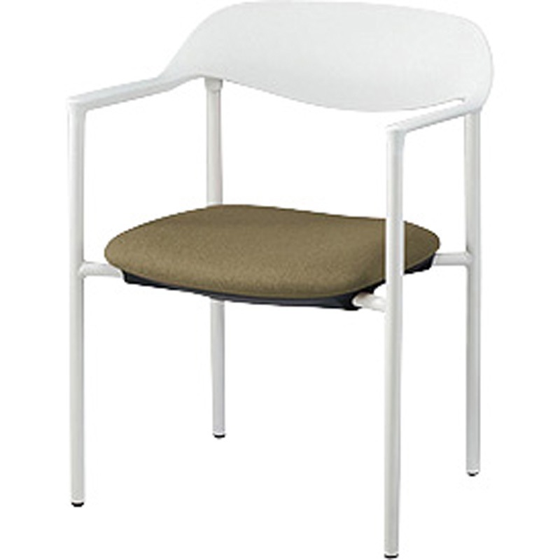 E368-H3-OGR ミーティングチェアー(肘付) E368型 ナイキ スタッキング床積3脚 レザ- オリーブグリーン色 ホワイト 高さ743mm幅568mm奥行507mm