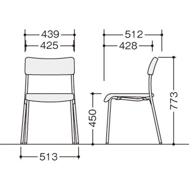 E364F-H3-PLGL ミーティングチェアー(肘無) E364型 ナイキ スタッキング床積4脚 布張り ライトグレー色 高さ773mm幅513mm奥行512mm
