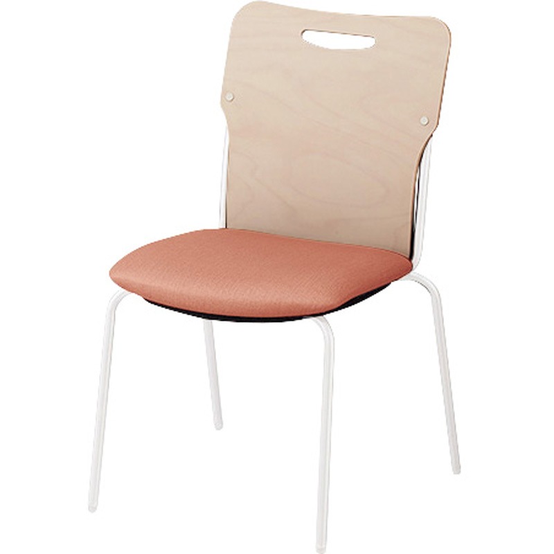 E351H-M5-CP ミーティングチェアー(肘無) ミーテ miite ナイキ スタッキング床積4脚 ビニールレザー コーラル色 ホワイト  E351H-M5-CP