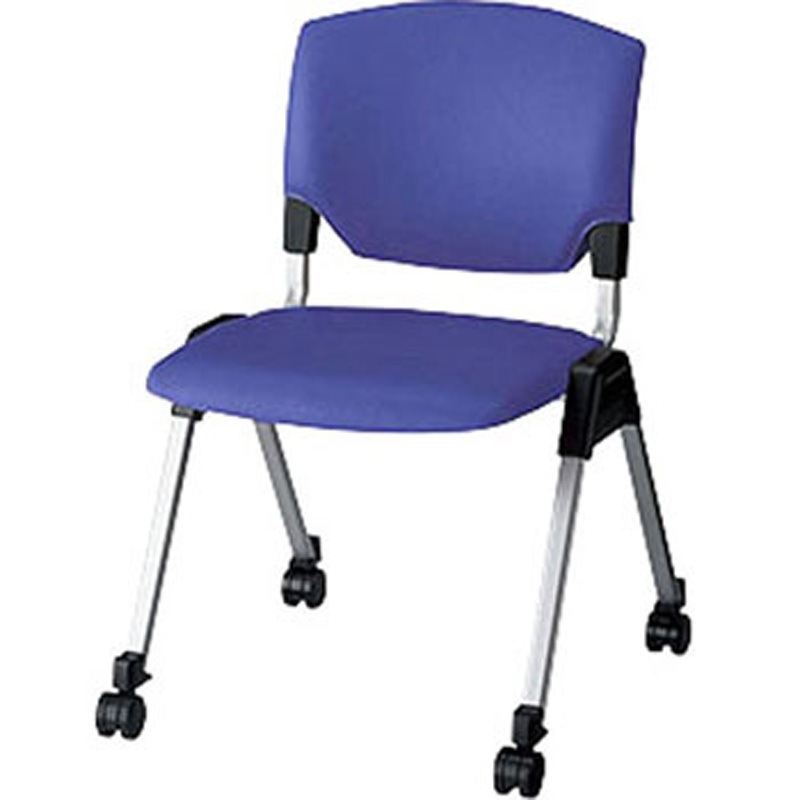 E472C-1-BLU マネージメントチェアー(肘付) ナイキ シルバー スタッキング床積4脚 ビニールレザー ブルー色 高さ772mm幅528mm奥行555mm  E472C-1-BLU