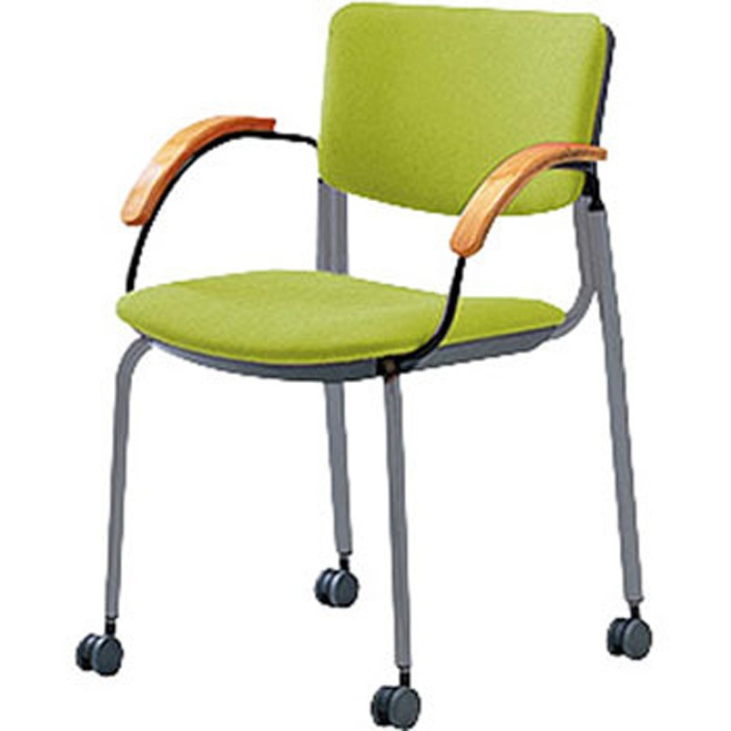 E218BC-GGR ミーティングチェアー(肘付) E217型 ナイキ スタッキング床積6脚 ビニールレザー グラスグリーン色 グレー  E218BC-GGR